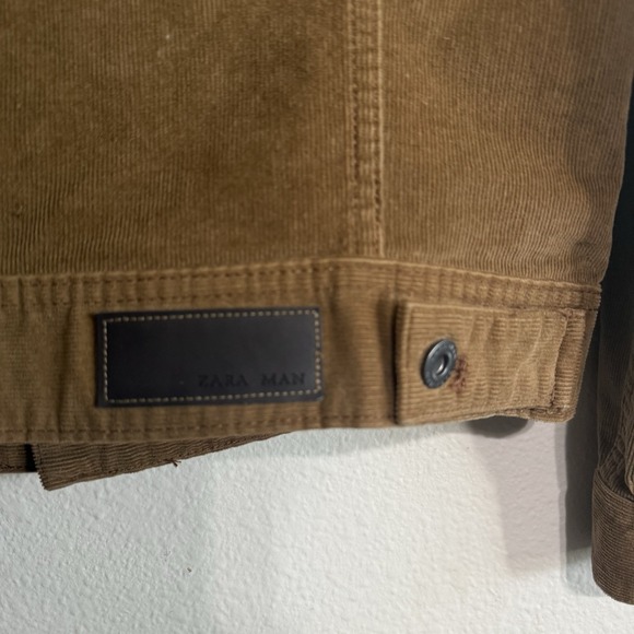 Zara Mens Trucker Corduroy Jacket Brown Button Front Casual Size Small Tan Camel - Picture 8 of 12